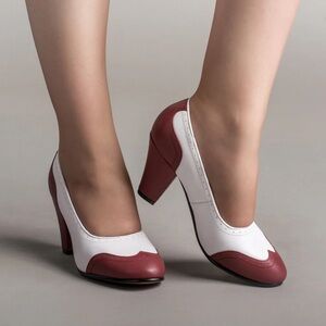 American Duchess Peggy 1940s Spectator Pumps (Oxblood/White)